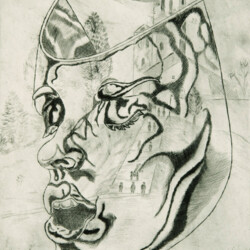 Maske in surrealistischer Landschaft