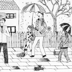 Personen mit Regenschirm