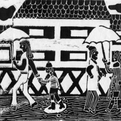 Personen mit Regenschirm