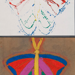 Schmetterling: eingefärbter Druckstock und Druck