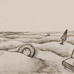 Surreale Landschaft mit Koffer