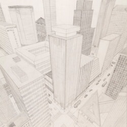 Drei Fluchtpunkte: Hochhäuser