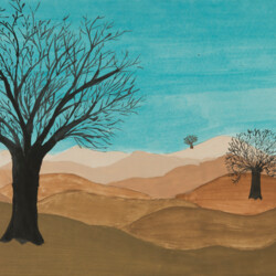 Hügelige Landschaft mit Bäumen