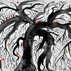 Alter Baum mit Vögeln