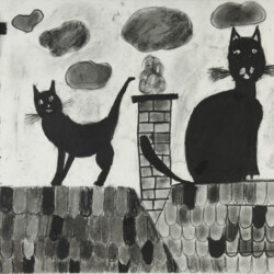 Tier: Katzen auf Hausdächern