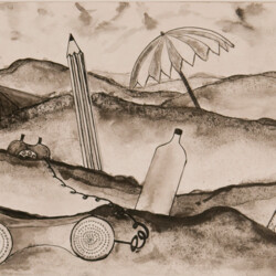 Surreale Landschaft mit Telefon