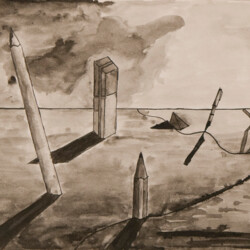 Surreale Landschaft mit Stiften