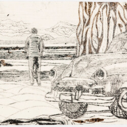 Auto, Person und Landschaft