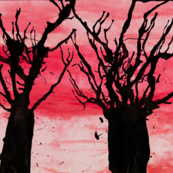 Tusche-Blastechnik: Bäume